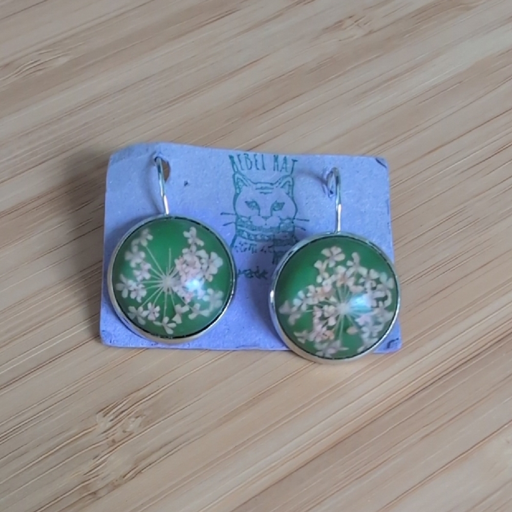 NEW Handmade Green Floral Round Drop Earrings